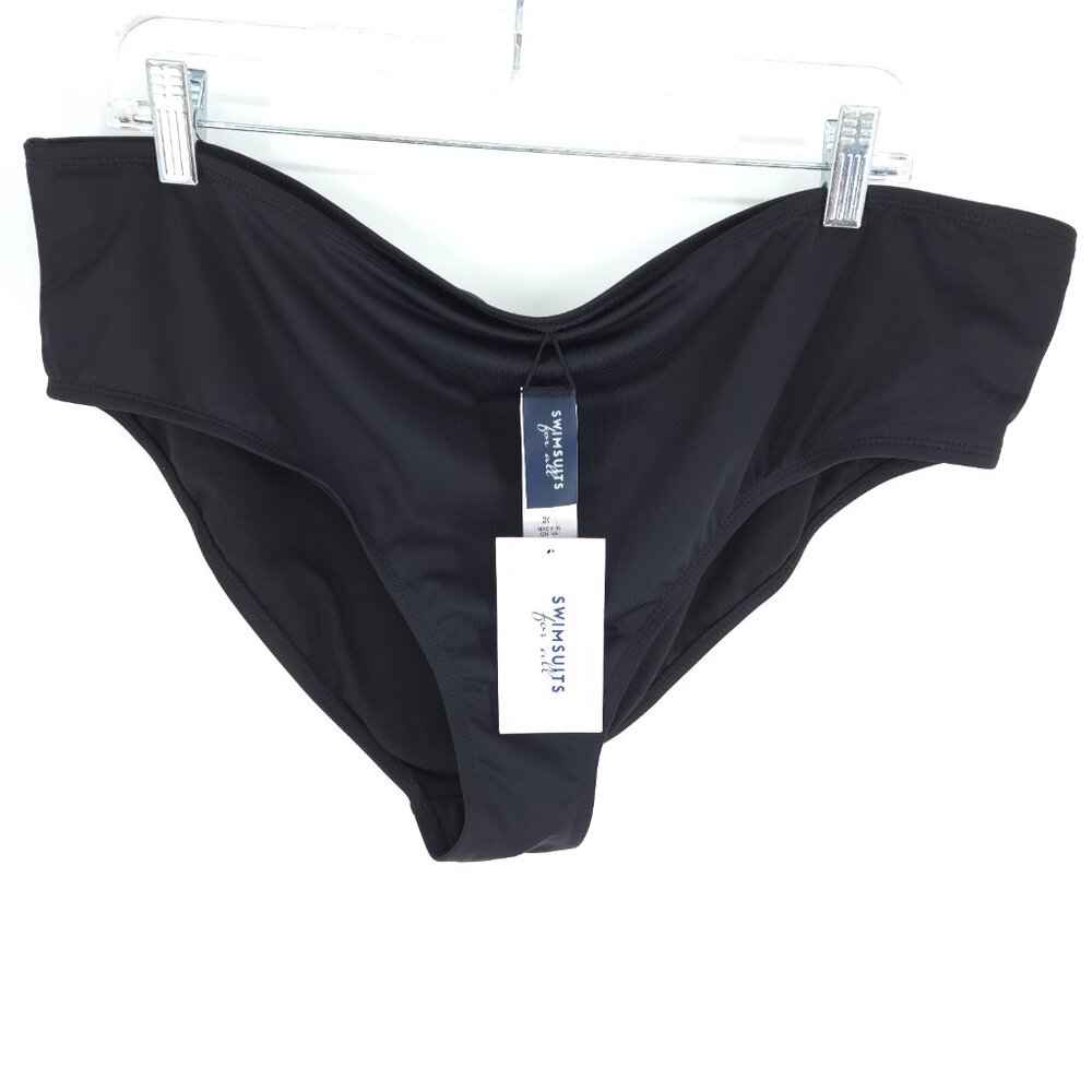 Swimsuits For All Bikini Bottom Solid Black Bathing Suit Mid-Rise Beach Curvy 20